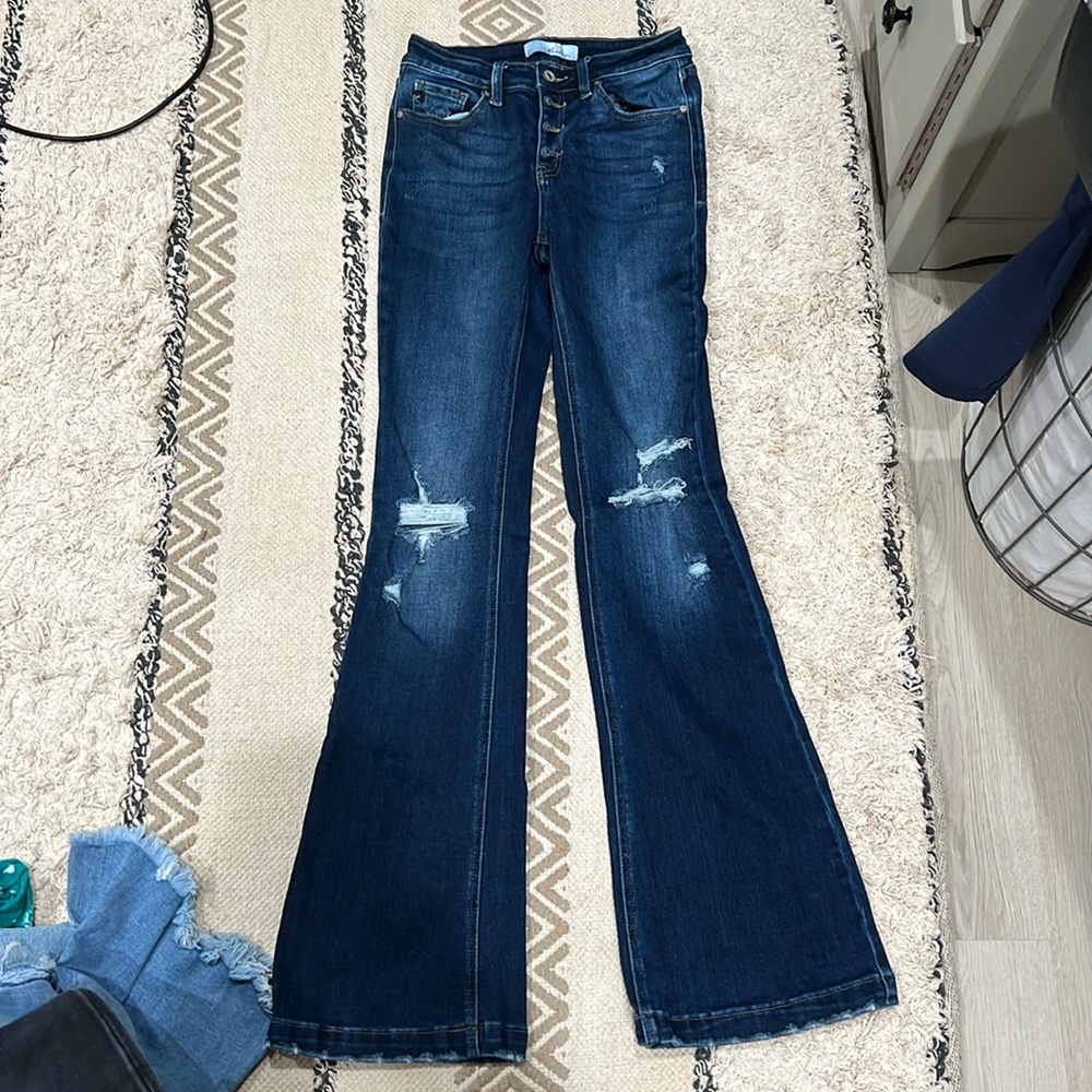 KanCan Dark Blue Distressed Flare Jeans